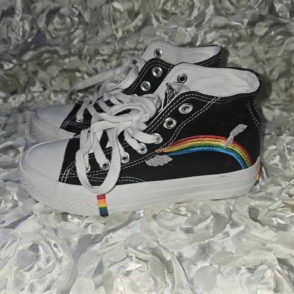 Rainbow Canvas Converse Style High Top | Rainbow Sole Size 4=36 - Picture 6 of 13